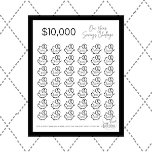 Save 10,000 Dollars in one year-Printable One Year 10K Savings Challenge-Money Saving Challenge-Saving 10,000 Dollars-Piggy Bank Style