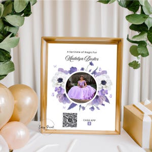 Digital Quinceañera Scan to Pay Editable Template-Customized Digital Download-Instant Access-Party Decor-Scannable QR code-Purple Butterfly