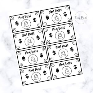Mom Bucks Reward Money-Printable Reward Coupons for Chores and Good Behavior-Mom Money/Bucks/Coupons-Chore Rewards