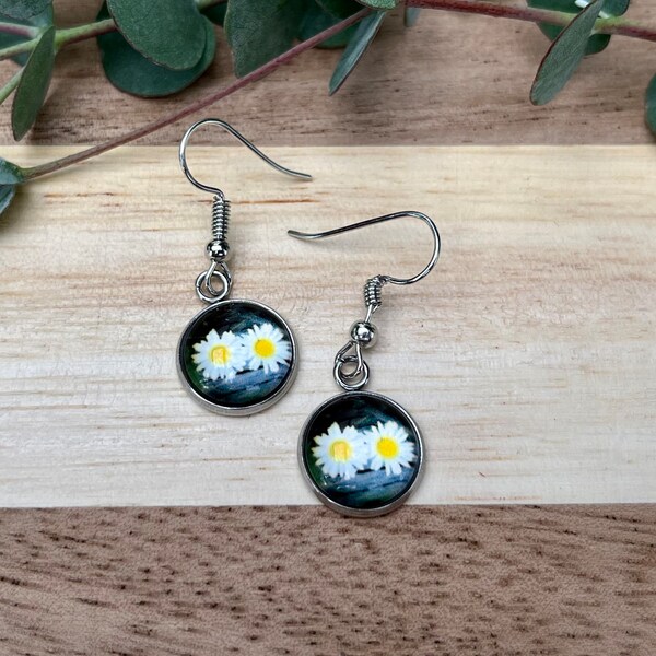 Blumen Blühten Ohrringe Earings Floral Cabochon Glas mit Liebe handgefertigt wunderschön als Geschenk oder für einen selbst