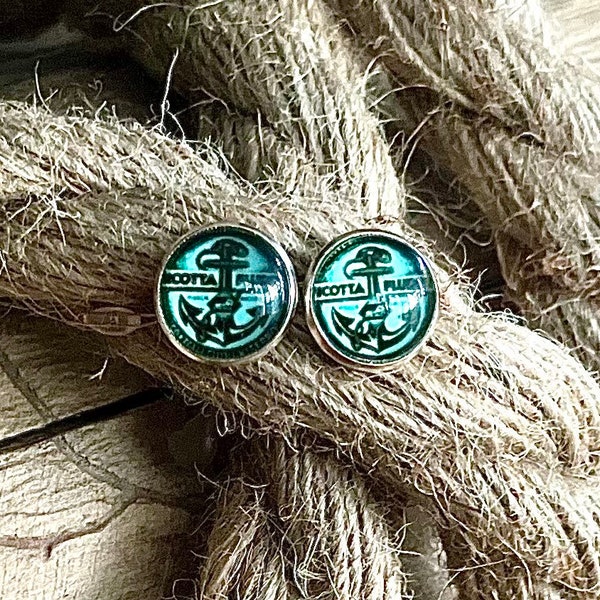 Maritime Anker und Schiffssteuerrad Ohrstecker Earings Cabochon Glas mit Liebe handgefertigt wunderschön als Geschenk oder für einen selbst