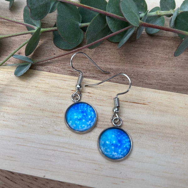 Pusteblume Ohrstecker Earring Floral blau Cabochon Glas mit Liebe handgefertigt wunderschön als Geschenk oder für einen selbst