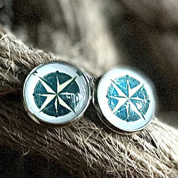 Maritime Anker und Schiffssteuerrad Ohrstecker Earings Cabochon Glas mit Liebe handgefertigt wunderschön als Geschenk oder für einen selbst