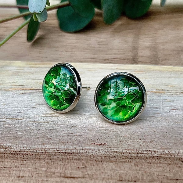 Kleeblatt Good Luck Blumenohrringe Ohrstecker Earings Cabochon Glas mit Liebe handgefertigt wunderschön als Geschenk oder für einen selbst