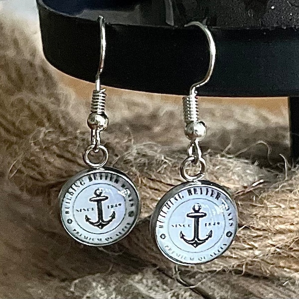 Maritime Anker und Schiffssteuerrad Ohrringe Earings Cabochon Glas mit Liebe handgefertigt wunderschön als Geschenk oder für einen selbst