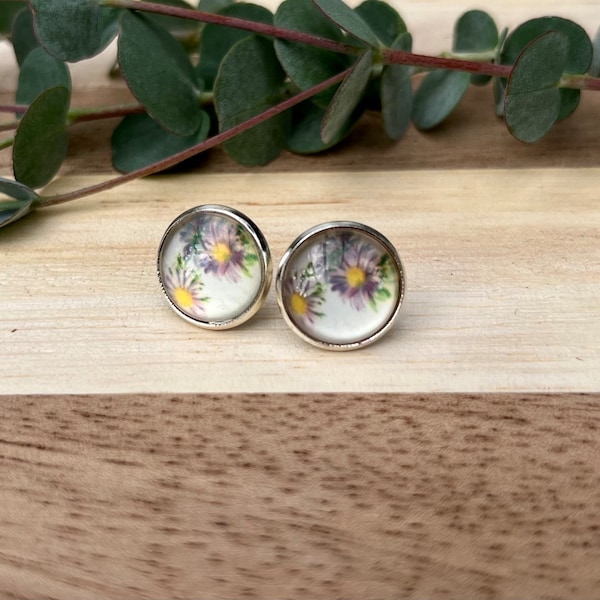 Blumen Blühten Ohrstecker Floral Earings Cabochon Glas mit Liebe handgefertigt wunderschön als Geschenk oder für einen selbst