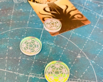 Tabletop gaming &quot;Spell&quot; pentagram eldritch tokens made for Arkham Horror LCG, engraved in iridescent holographic acrylic