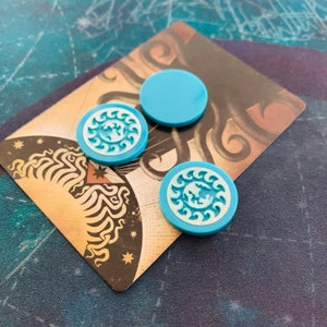 Tabletop gaming &quot;Flood&quot; tokens made for Arkham Horror LCG, engraved in teal acrylic