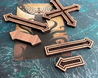 Tabletop gaming &quot;Arrow&quot;  location connection tokens made for Arkham Horror LCG, engraved in Walnut or Maple