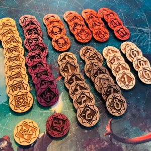 Chaos Bag tokens for Arkham Horror LCG, full set of 64 with cycle expansion additions, frost blessing curse, engraved in precious hardwoods