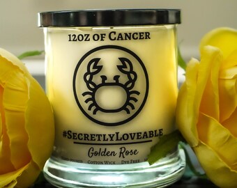 Cancer – Golden Rose, All-Natural Soy Zodiac Candle, 12oz