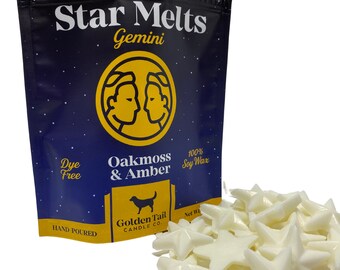 Astrology Star Melts – Gemini – Oakmoss and Amber, All Natural Dye-Free Soy Zodiac Wax Melts, 4oz