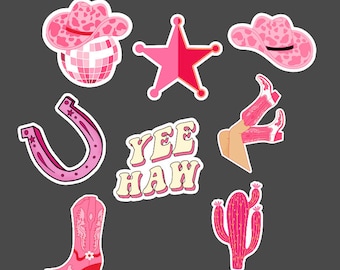 Pink Cowgirl Sticker Set | Pink Western Sticker Set | Pink Cowboy Boots | Pink Cowboy Hat | Pink Country Theme Sticker Set | Yee Haw Sticker