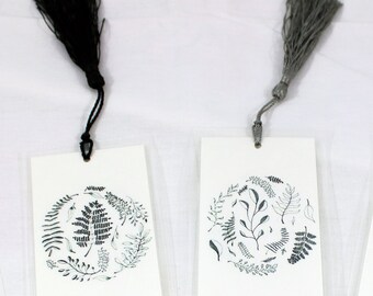 Leaves ink illustration - Bookmark with Tassel