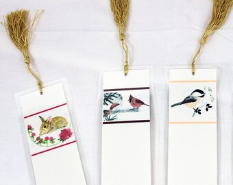 Bookmark with Tassel - Birds and Rabbit illustrations