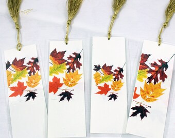 Autumn Leaves illustration - Bookmark with Tassel. Various designs