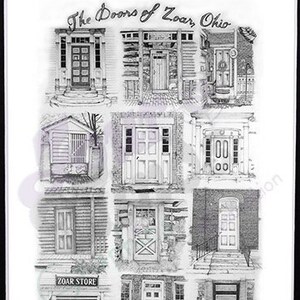 Doors of Zoar, Zoar Ohio, Graphite Illustration Art Print