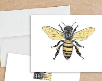 Note Card - Sunflowers, Lily, Honeybee nature illustration artwork by Peggy Hellem