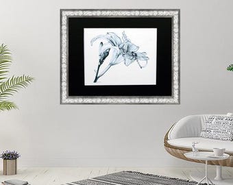 Lily & the Dragonfly, Graphite Pencil illustration - Art Print