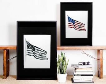 American Flag illustration - Art Print. Color or black and white editions.