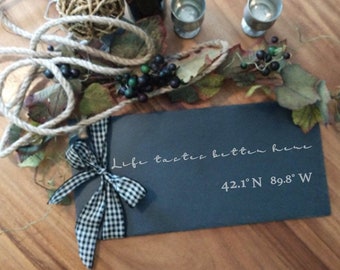 Personalized Slate Charcuterie Board, Etched Serving Tray, Custom Coordinates