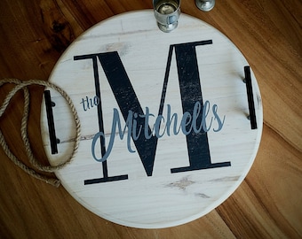 Personalized Wood Serving Tray, Custom Family Name Charcuterie Board