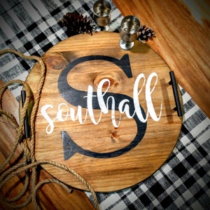 Personalized Serving Tray, Wood Round Tray, Custom Charcuterie Board, Family Name Tray