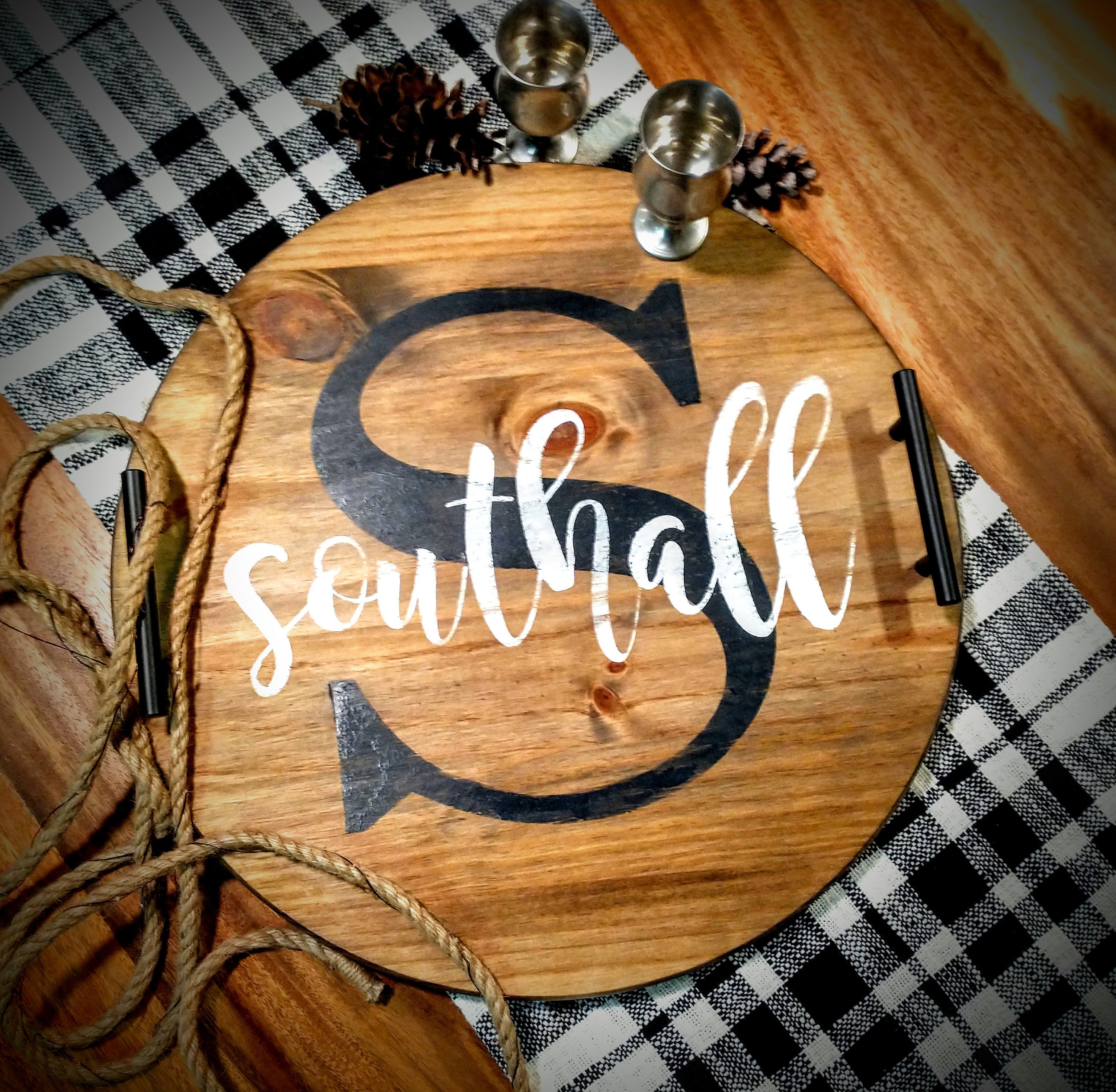 Personalized Serving Tray Wood Round Tray Custom Charcuterie Etsy