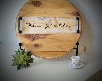 Personalized Round Wood Serving Tray, Custom Charcuterie Board, Housewarming Gift