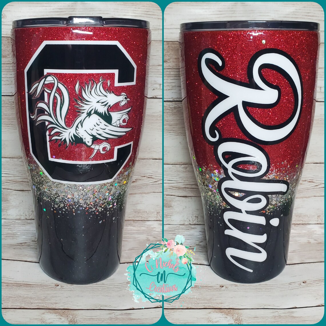 Gamecock Tumbler with silver glitter Etsy
