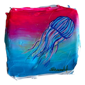 Qualle Miniatur Acrylmalerei, Mini Chunky Qualle Acryl Kunst, abstrakte Malerei, zeitgenössische pastosen Gemälde
