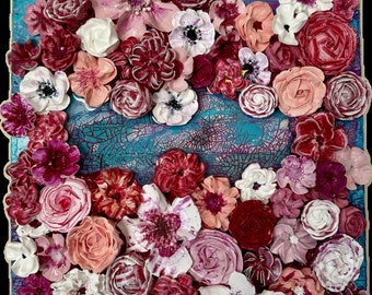 Arte floral texturizado en 3D hecho a mano en rosa - Flores 3D de textura pesada - Perfecto para decoración del hogar con estilo, regalos
