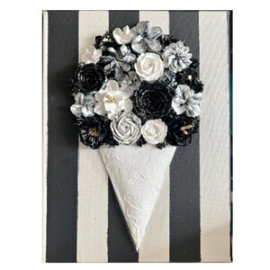 Flower Bouquet Wall Art |3D Floral Wall Decor | Heavy Texture Floral Art| Abstract Flower Art | Black & White Textured Painting