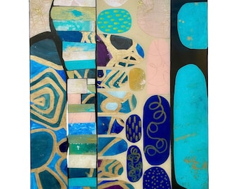 Arte de pared contemporáneo, arte de pared grande, arte abstracto, arte original, arte de resina, arte de collage de papel, regalo de Navidad