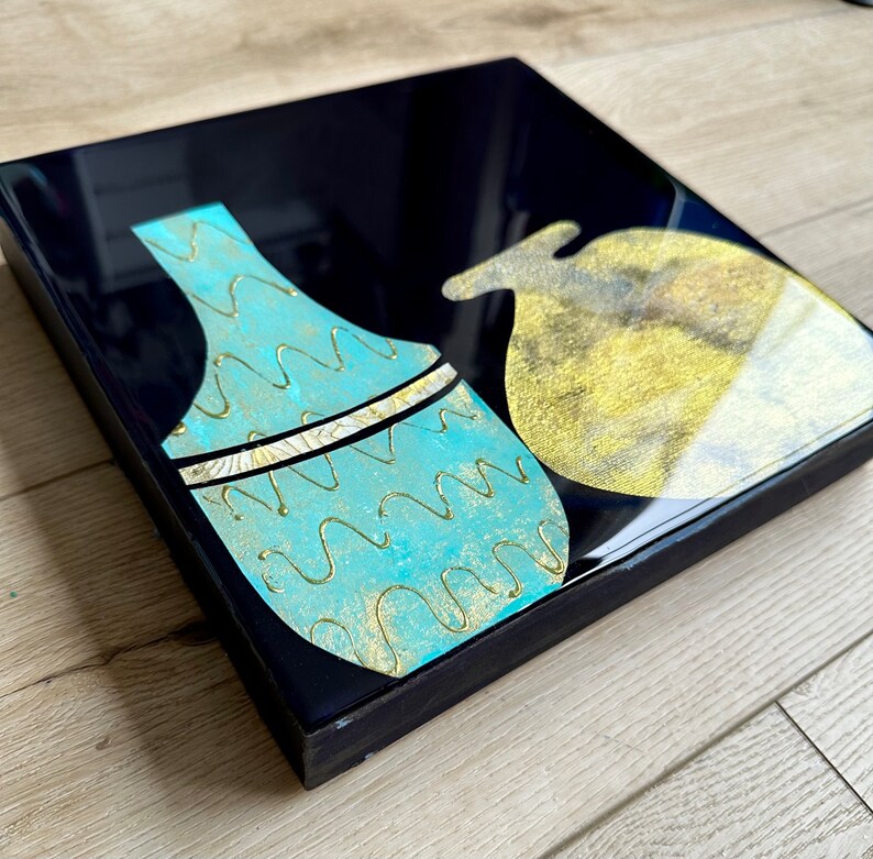 Pintura de jarrón de flores / Arte de pared de collage texturizado / Arte de oro / Collage de papel texturizado / Arte de resina / Arte de resina de collage imagen 5