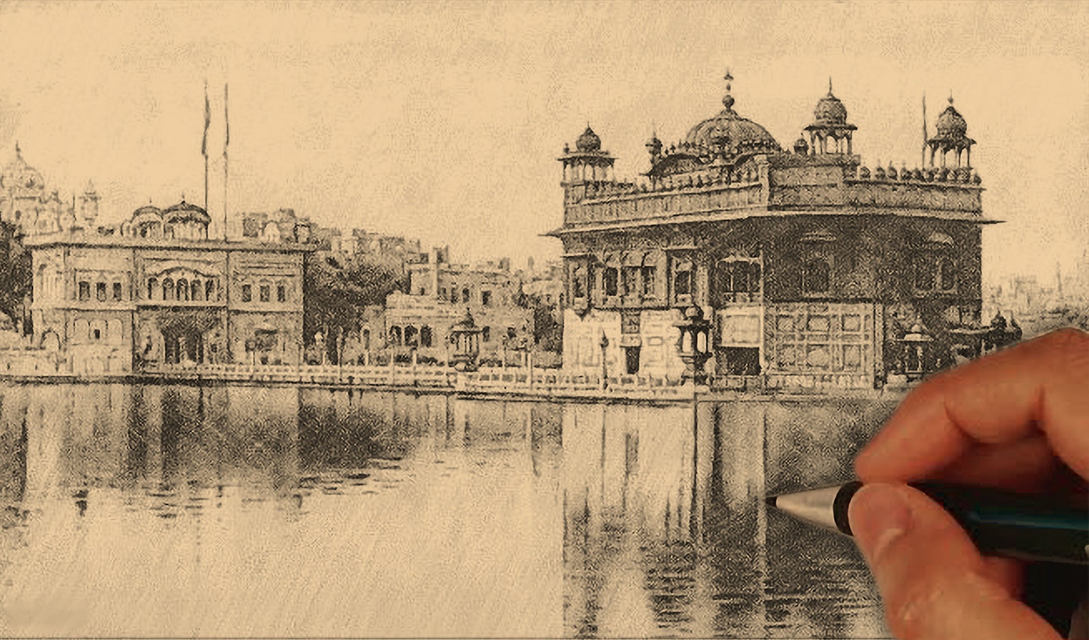 Old Golden Temple 1930s Golden temple pencil sketch Golden | Etsy