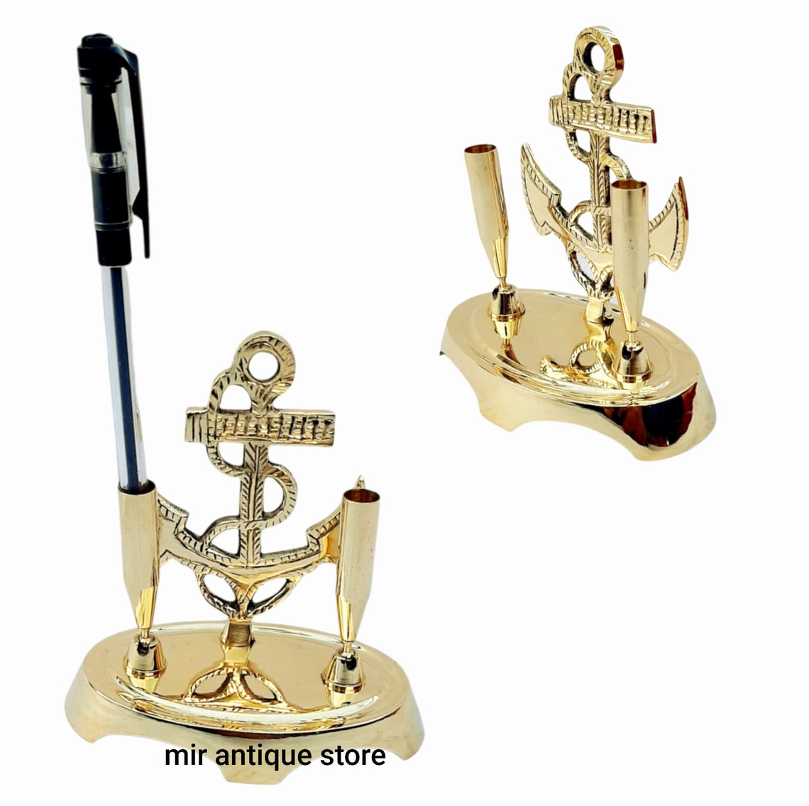 Handmade Anchor Style Pen Holder Shiny Brass Finish Etsy