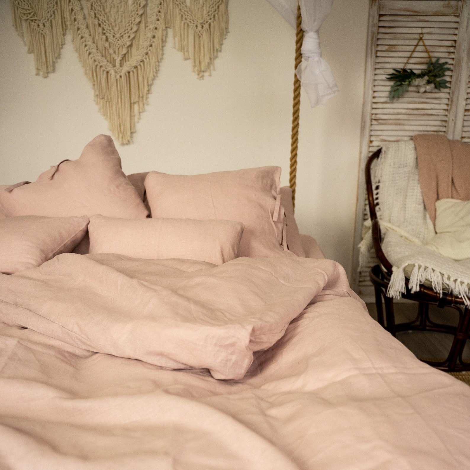 Pure linen bedding set blush pink duvet cover & 2 | Etsy