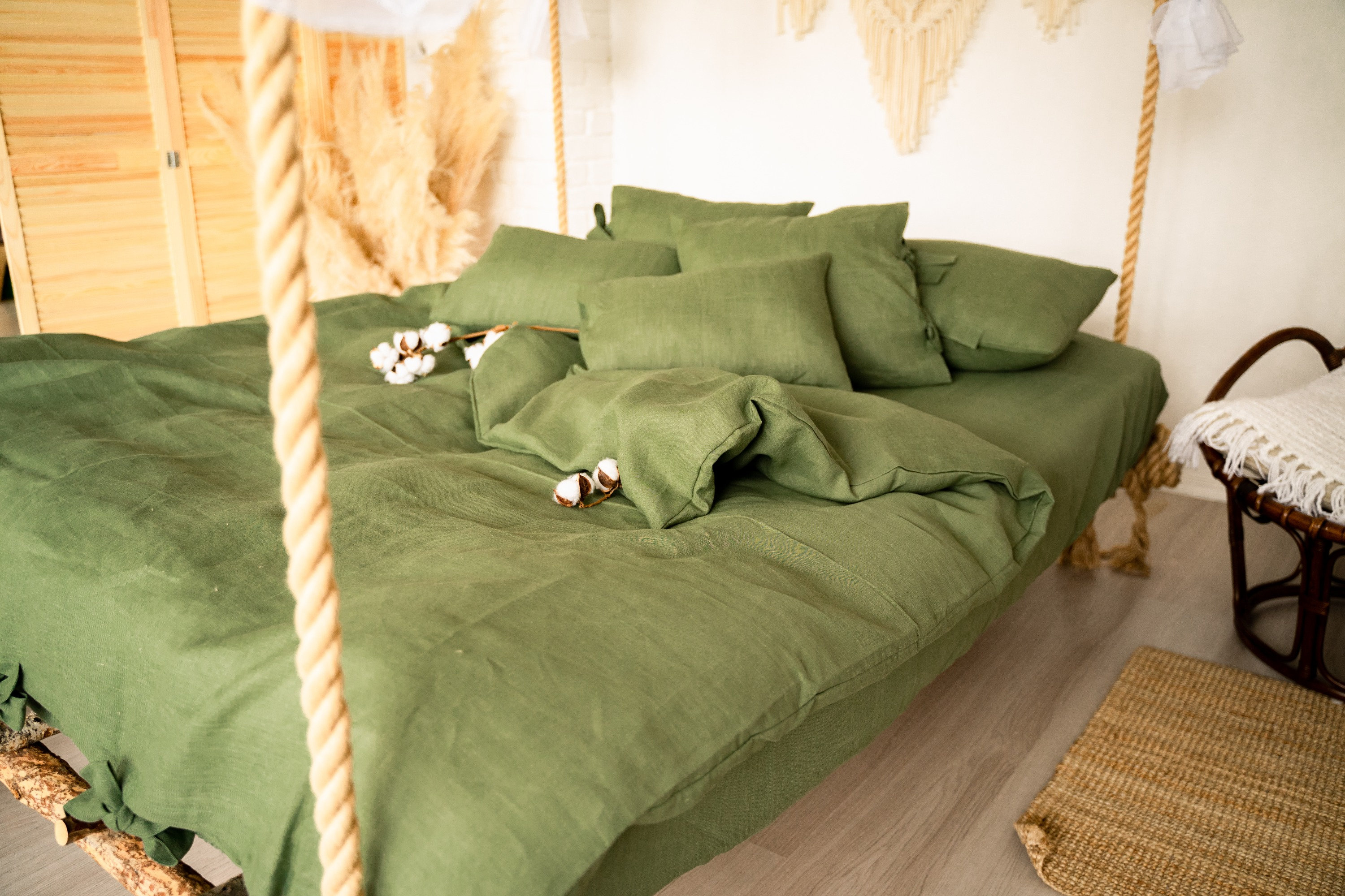 Olive Bed Sheets Fitted Bedsheets Natural Linen Bedding Etsy