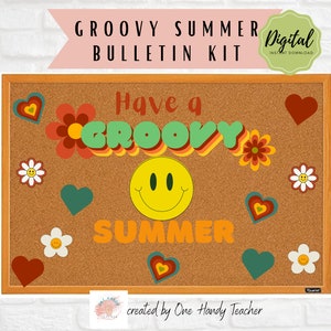 Retro Bulletin, Groovy Bulletin, Bulletin Board Kit, Back to School Bulletin, Summer Bulletin, Digital Bulletin, Bulletin Board Cutouts