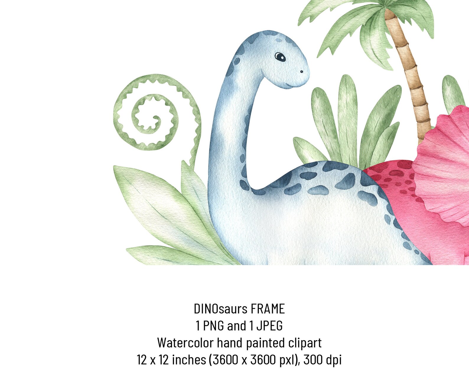 Watercolor Dinosaur Frame Clipart. Dino cute animal border. Etsy