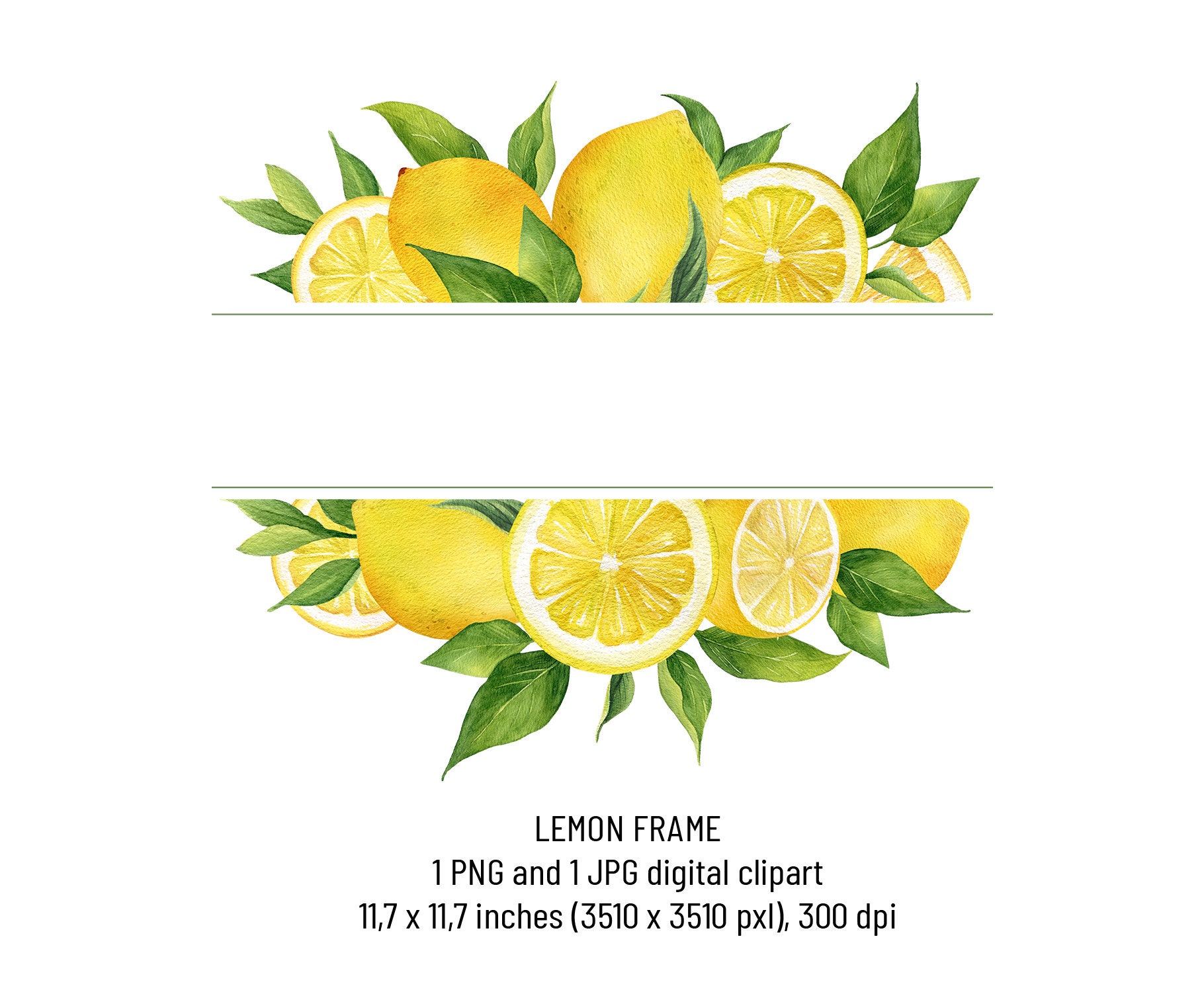 Watercolor Lemon Frame Clipart. Wreath border summer floral | Etsy