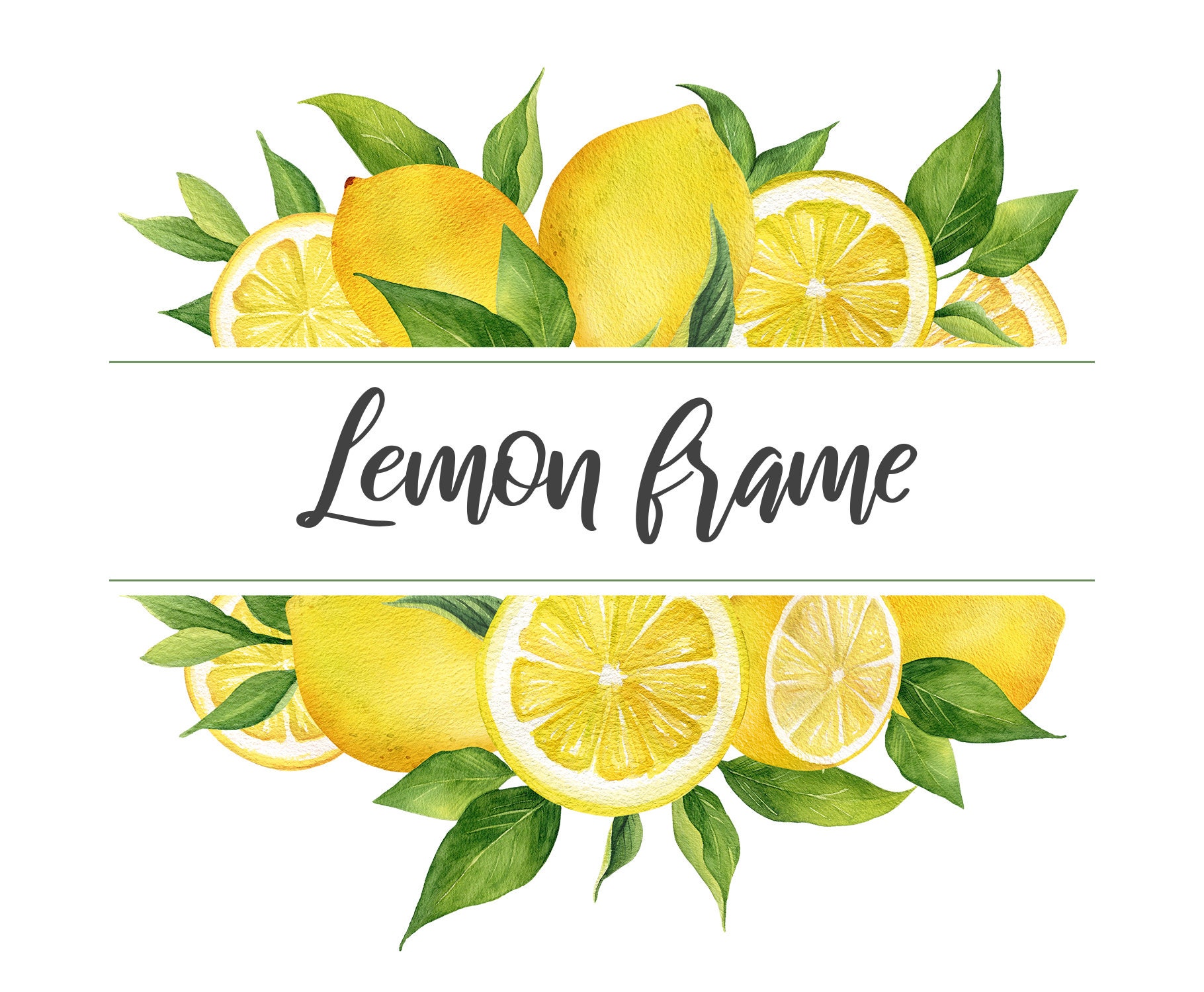 Watercolor Lemon Frame Clipart. Wreath border summer floral | Etsy