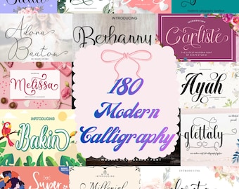 Pacchetto di 180 font di calligrafia moderna / Font per matrimoni, branding e script / OTF e TTF / Uso commerciale incluso