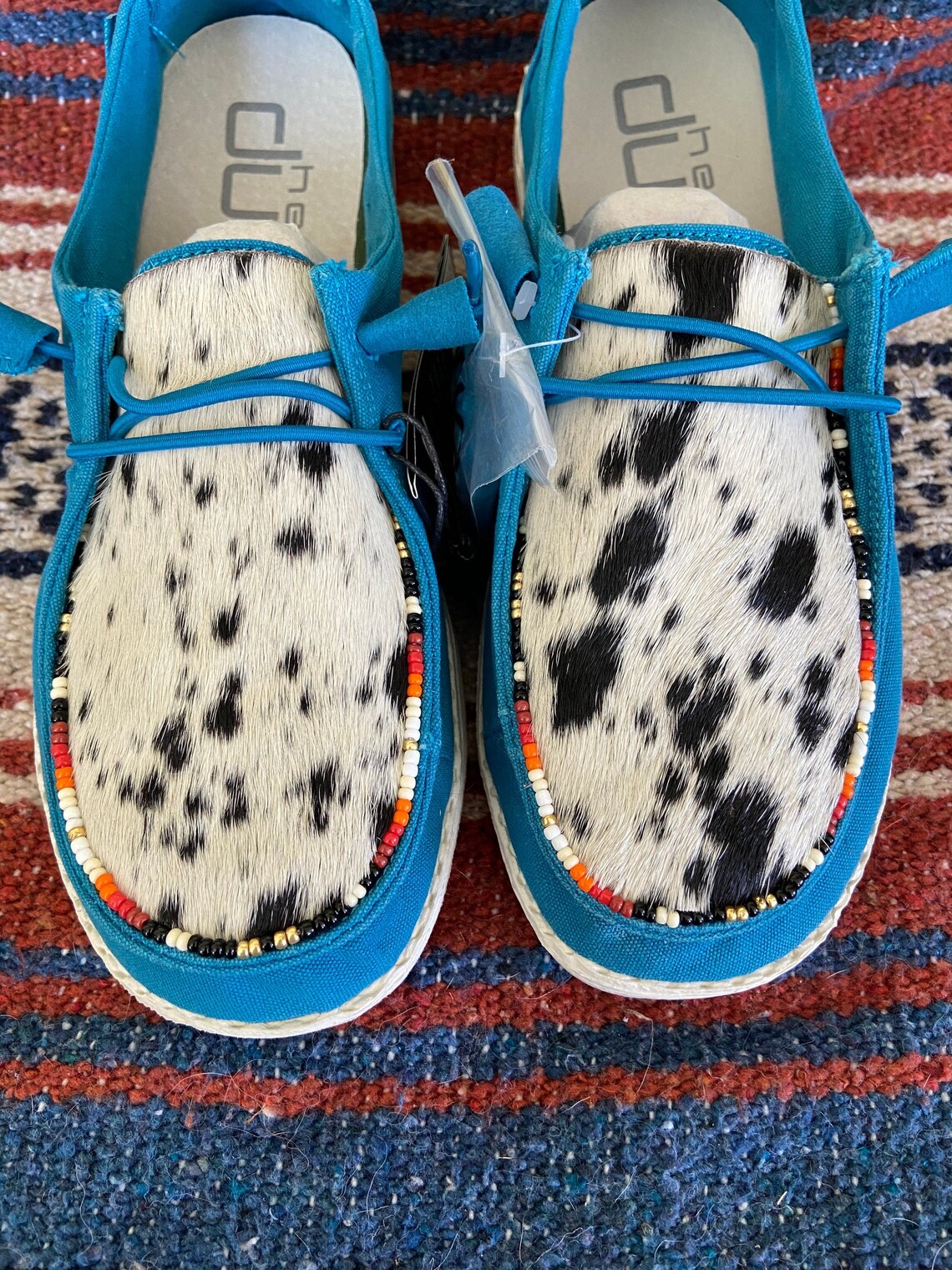Cowhide Beaded Hey Dude Shoes Turquoise Etsy