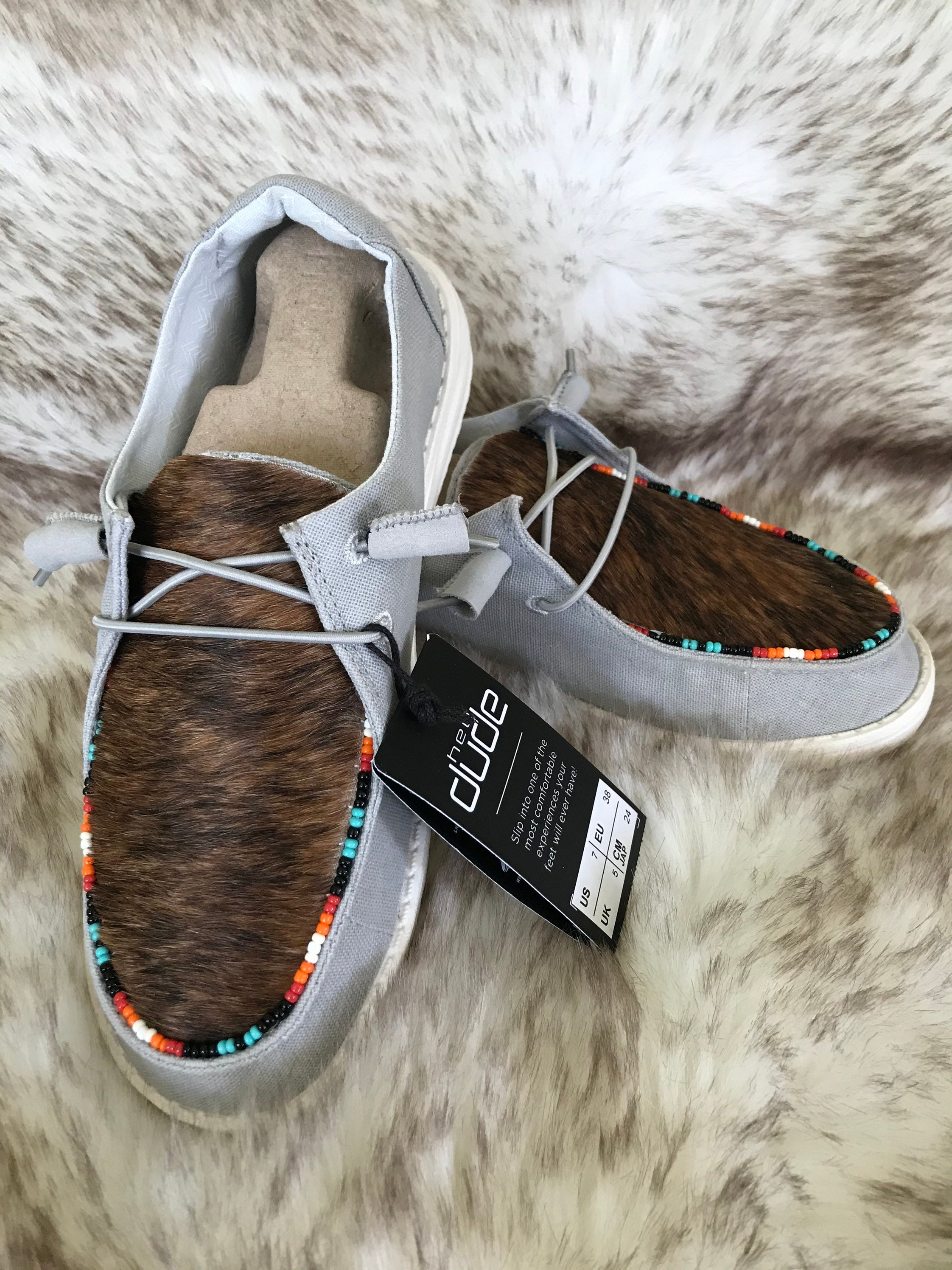 Cowhide Beaded Hey Dude Shoes Four Seasons Etsy