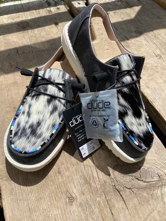 Cowhide Beaded Hey Dude Shoes Colorado Winter Etsy