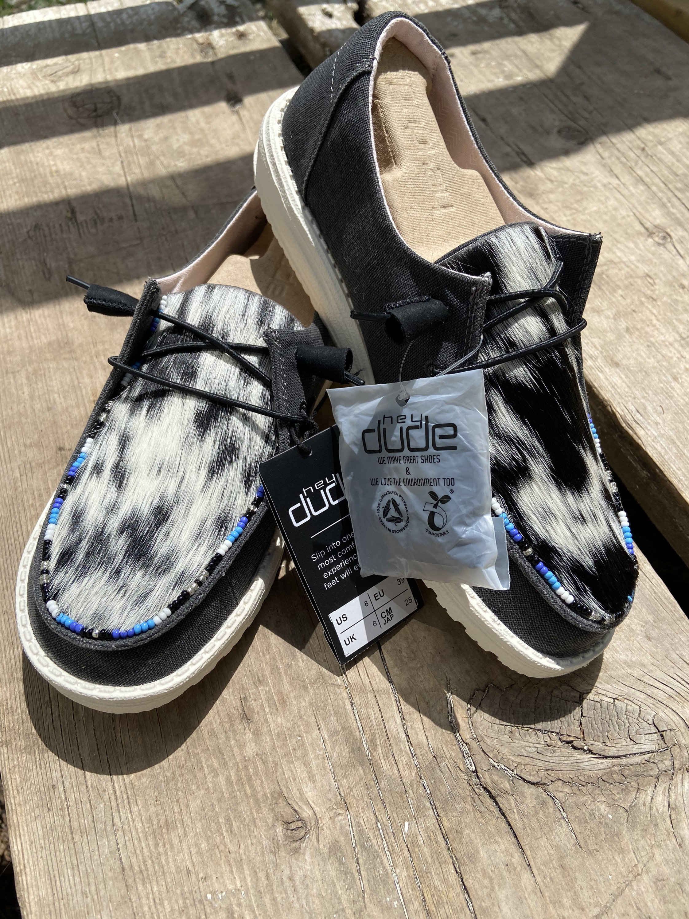 Cowhide Beaded Hey Dude Shoes Colorado Winter Etsy