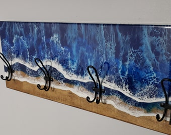 Deep Blue Ocean Wave Wall Mounted Coat Rack