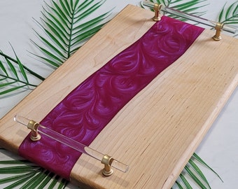 Maple Wood with Pink Epoxy River Charcuterie Board